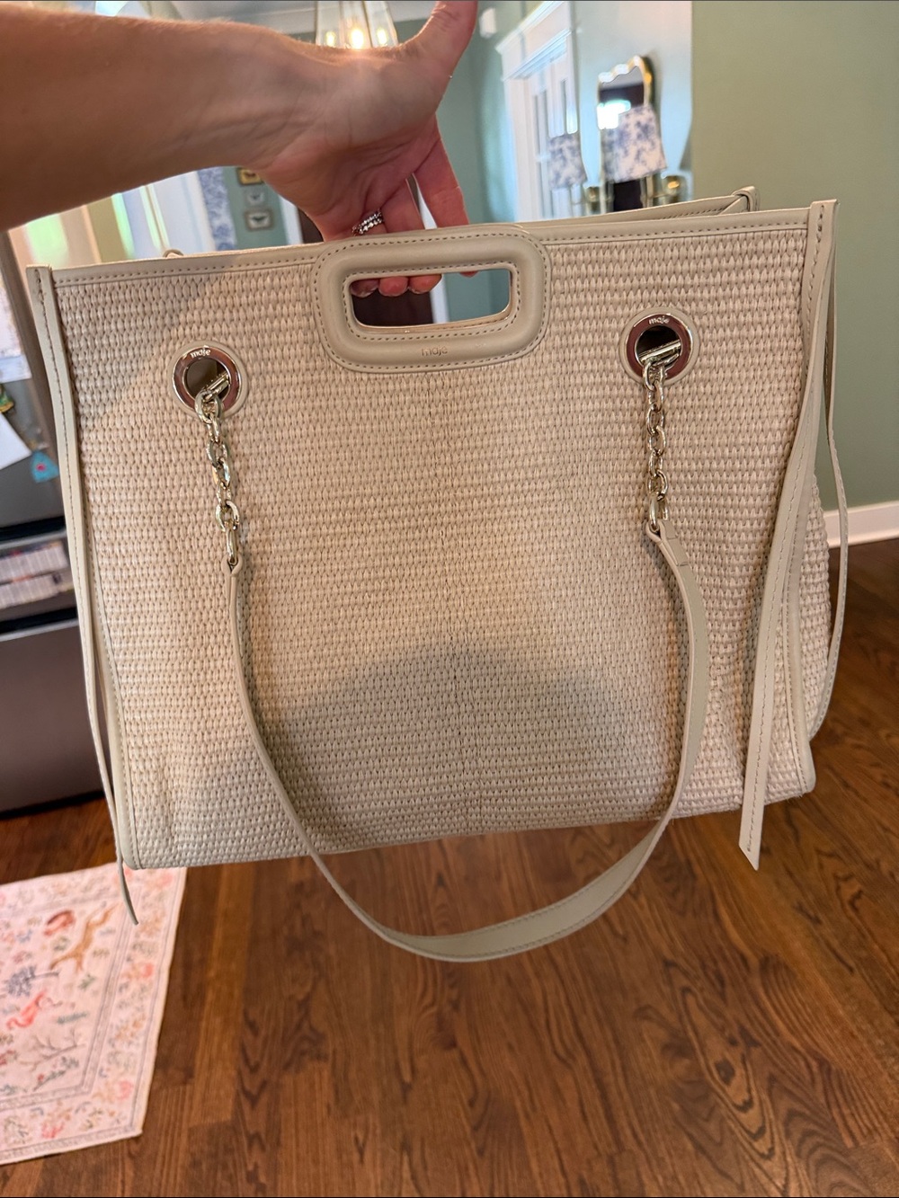 Maje Cabasrafi Woven Tote with gold Chain Handles
